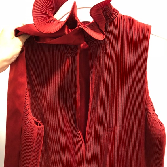 2019 Collection - Tibi Red Plisse Pleated Dress - Picture 7 of 8